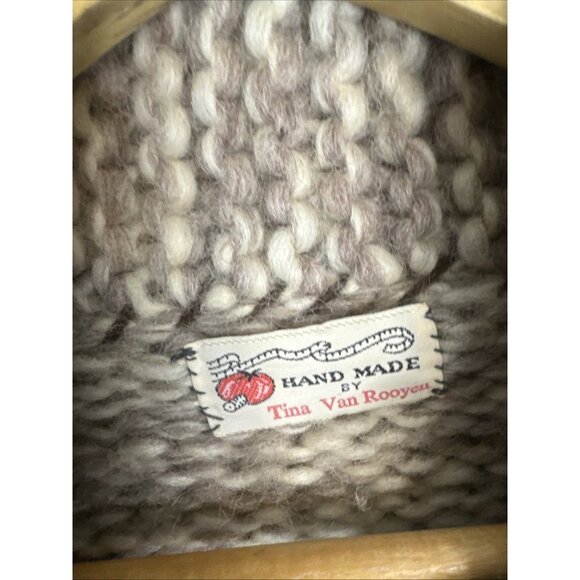 Vintage Hand Knit Cowichan Style Wool Cardigan Women XS/S Thunderbird - Picture 5 of 6